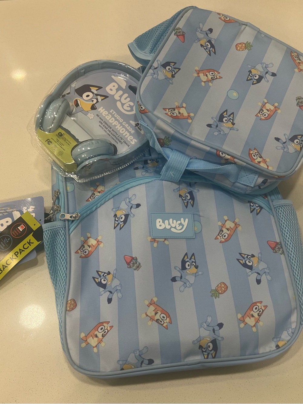 Bluey Kids Blue Backpack Set with Matching Headphones and Lunch Box - 17 inches